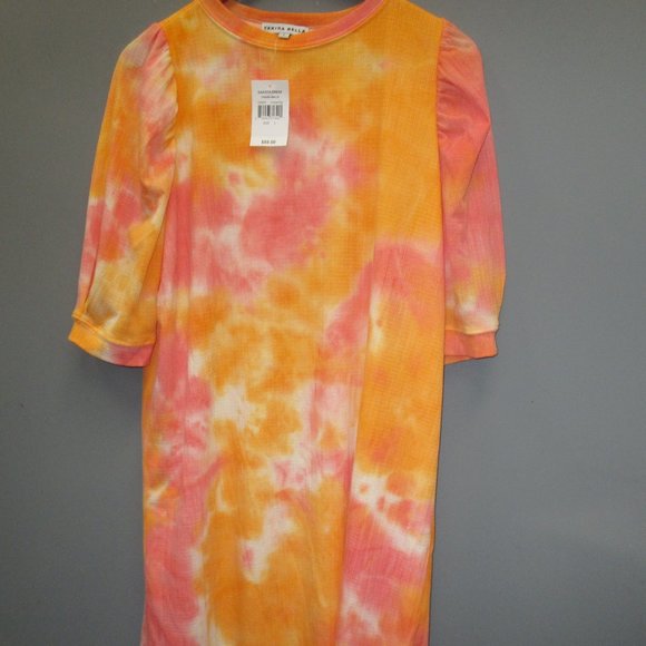 BNWT Yakira Bella Women's Dress Size L Crew Neck 3/4 Sleeve Orange/Pink Dress - Picture 2 of 11